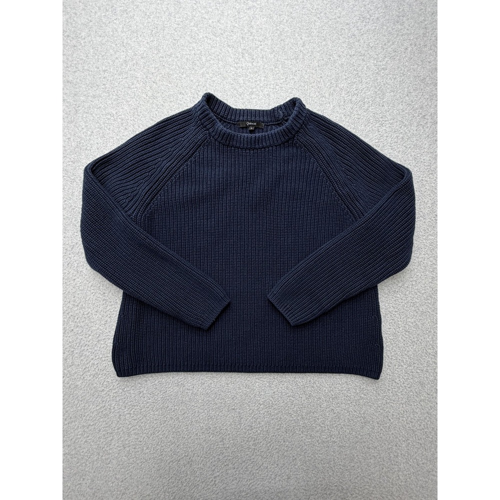 Quince Sweater Womens Large Navy 100% Organic Cotton Fisherman Crew Knit